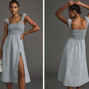Reformation | Dresses | Reformation 0 Linen Tavi Dress Smocked Top Teal  Gingham Cottagecore Size M | Poshmark